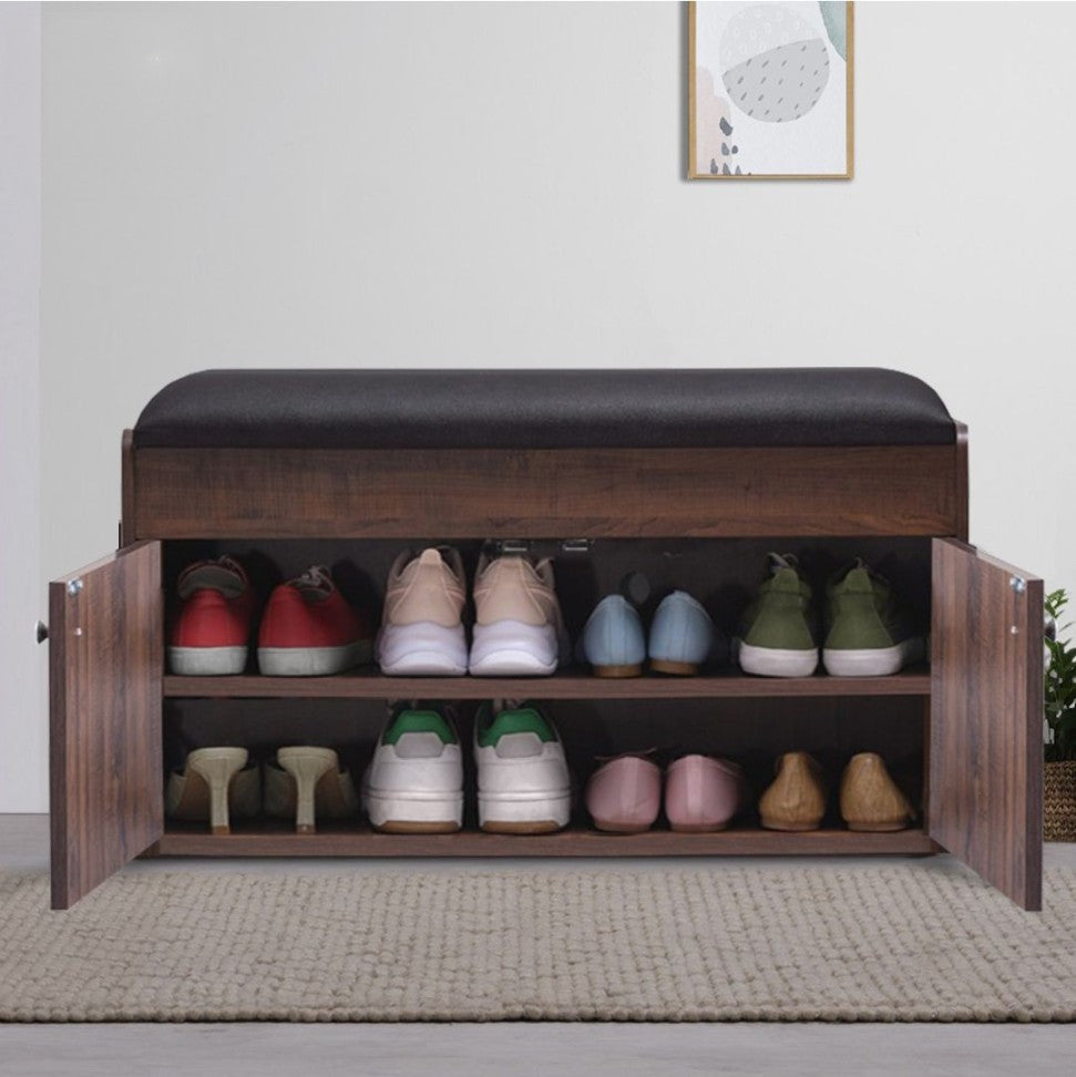 Handy Horizontal Door Wooden Shoe Rack with Cushion Seat & Storage