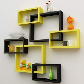 High Quality Deco Painted Intersecting Wooden Wall Shelves (Set of 2)