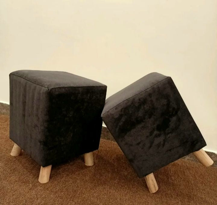Solace Wooden Square Ottoman (Black)