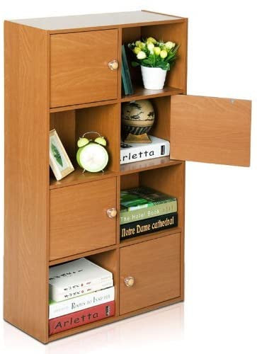 Gorgeous 4-Tier 8 Cube with 4 Door and 4 Open Cube Multifunctional Bookcase Storage