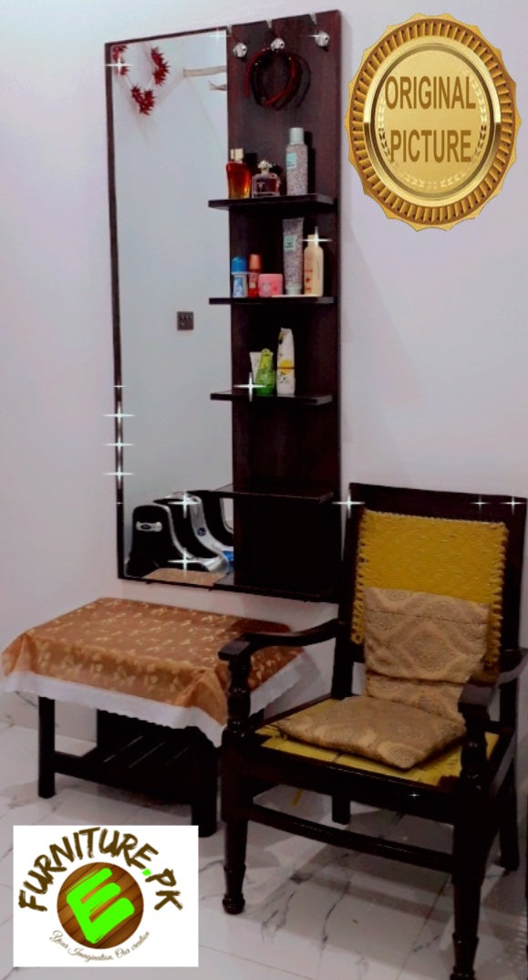 Longish Dressing Table ( H 60" x L 27" ) with Shelves, Mirrors and Hanging hooks