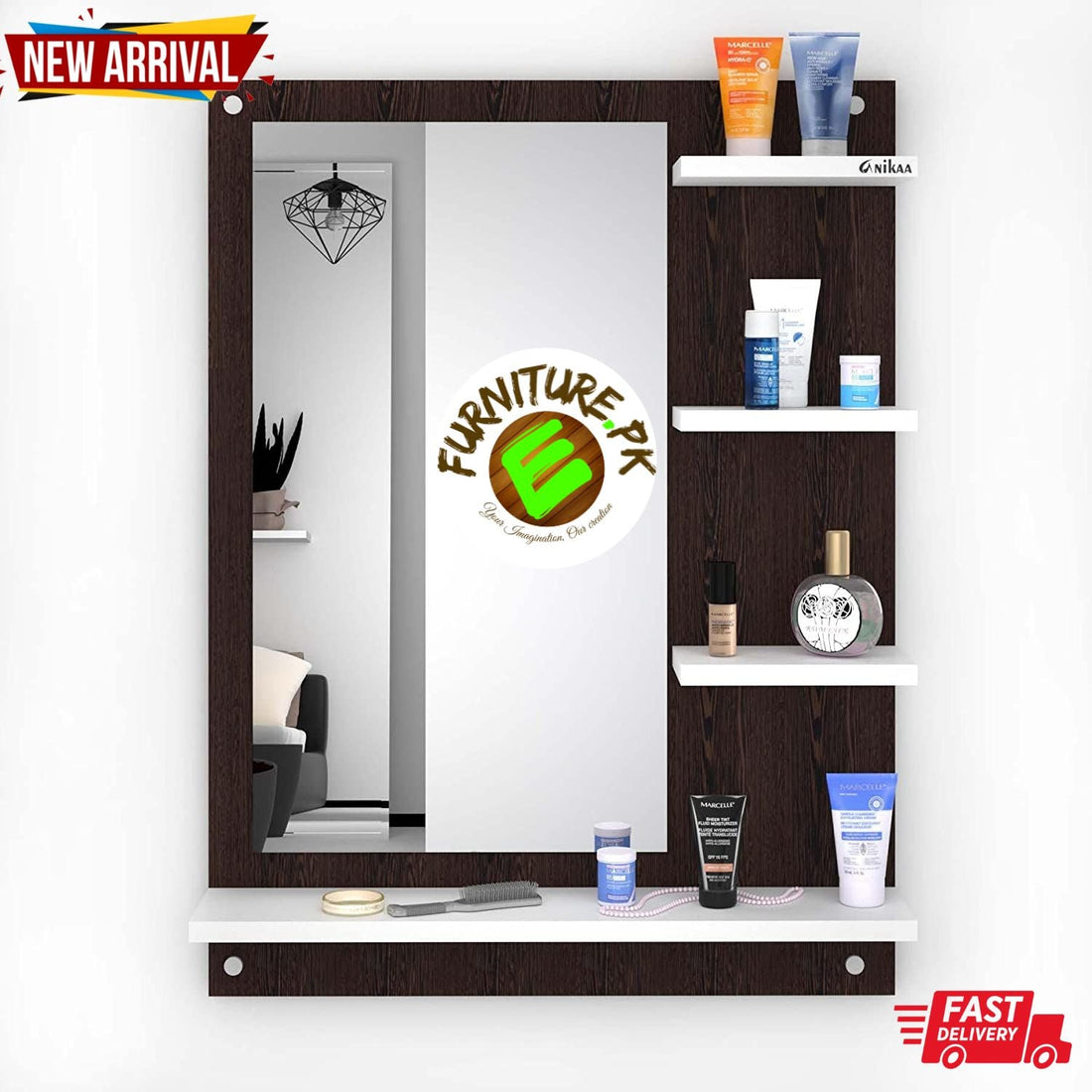 Fabulous Wall Mount Dressing Table Organizer Makeup Vanity with Mirror Storage Shelves for Bedroom