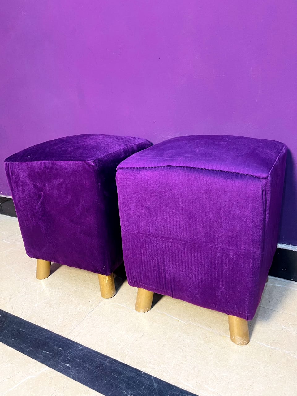 Solace Wooden Square Ottoman (Purple)